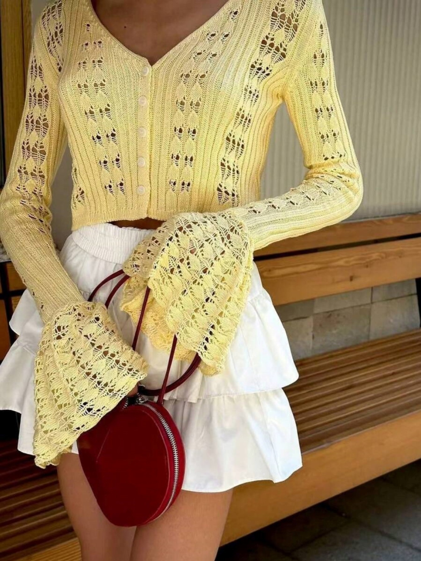 Womens Yellow Crochet Knit Fla - Crop Top Crochet のレビューと価格