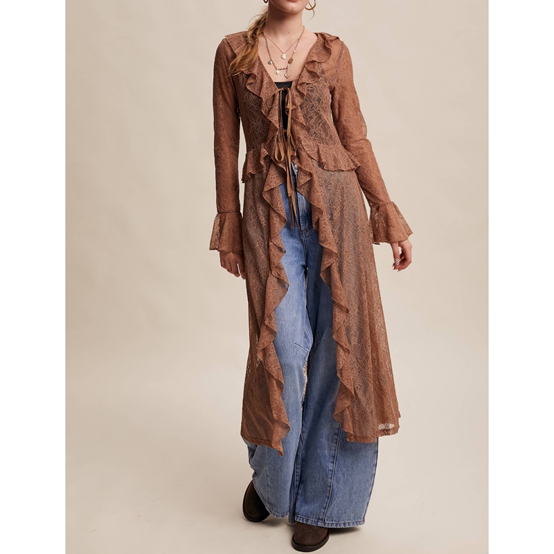 Women's Floral Lace Mesh Tie F - Kimono Sheer Floral のレビューと価格