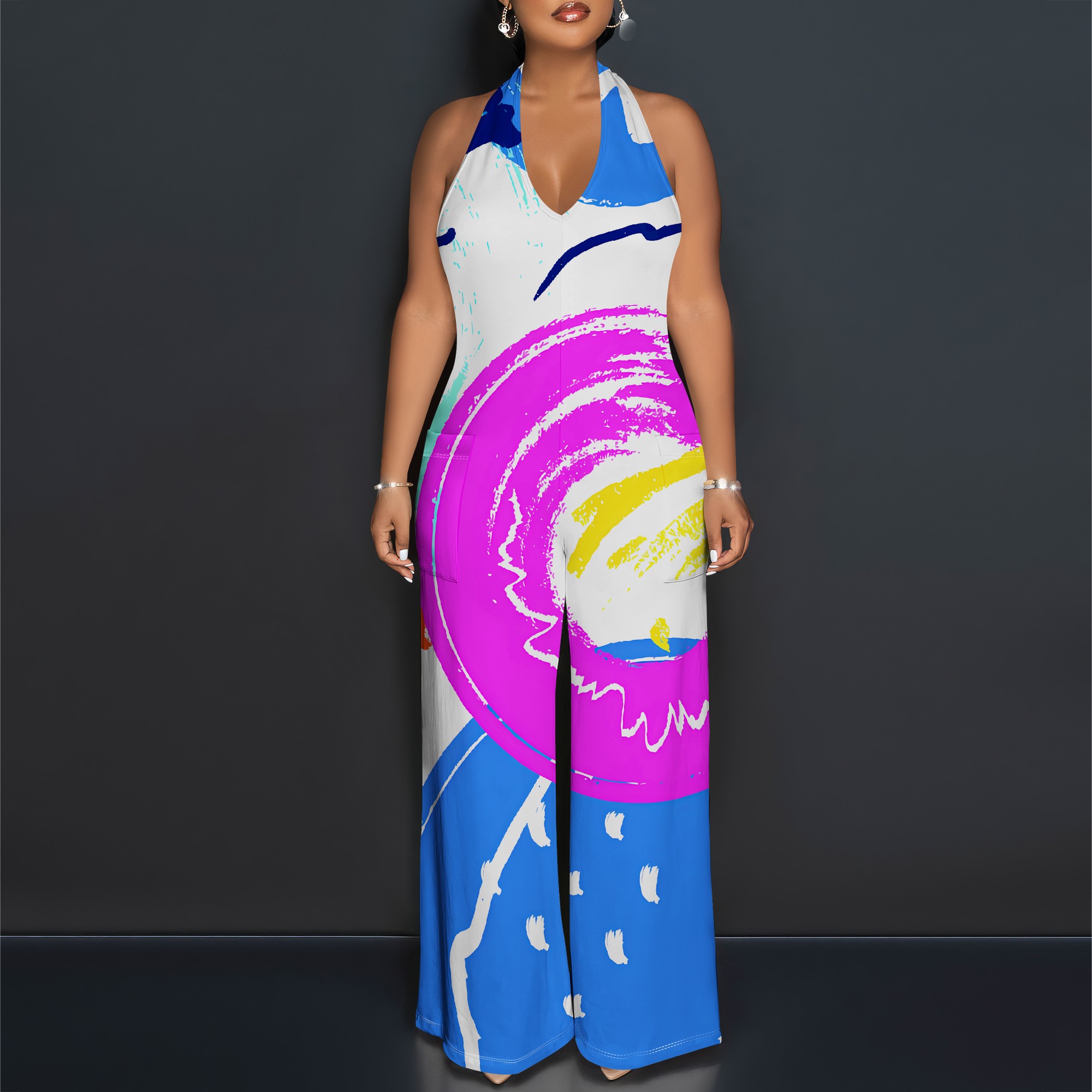 Bold Abstract Brushstroke Halt - Maxi Dress Halter のレビューと価格
