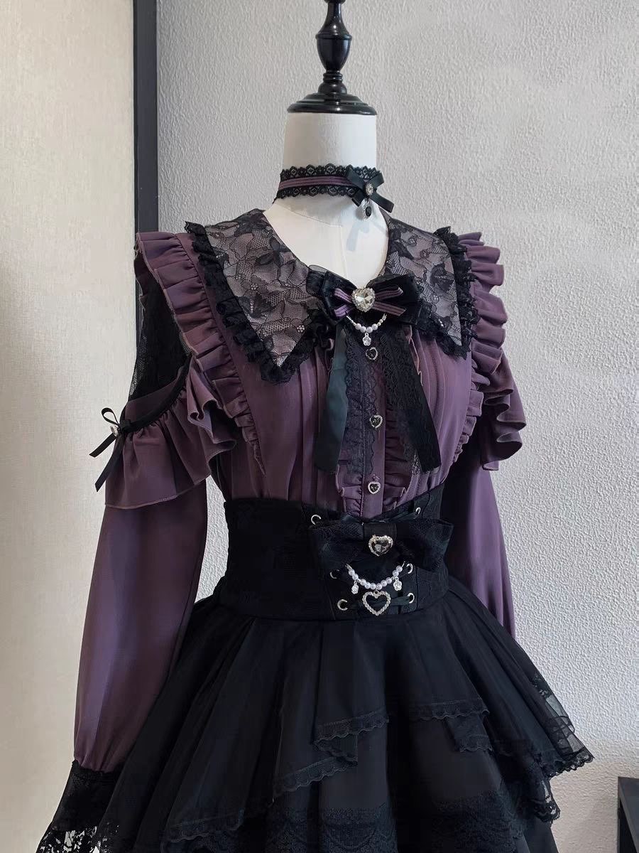 Harajuku Kawaii Skirt Sets Wom - Blouse Off Shoulder のレビューと価格