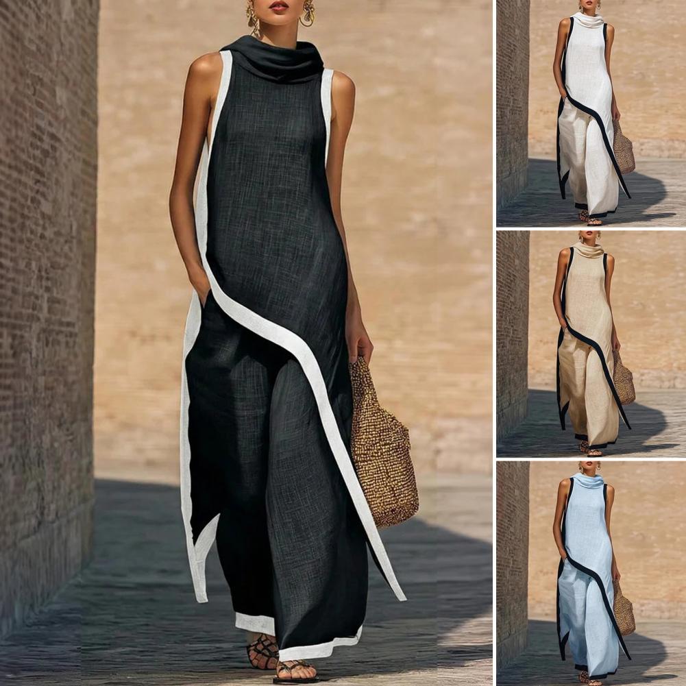 Women Color Block Cotton Linen - Linen Pant Wide のレビューと価格
