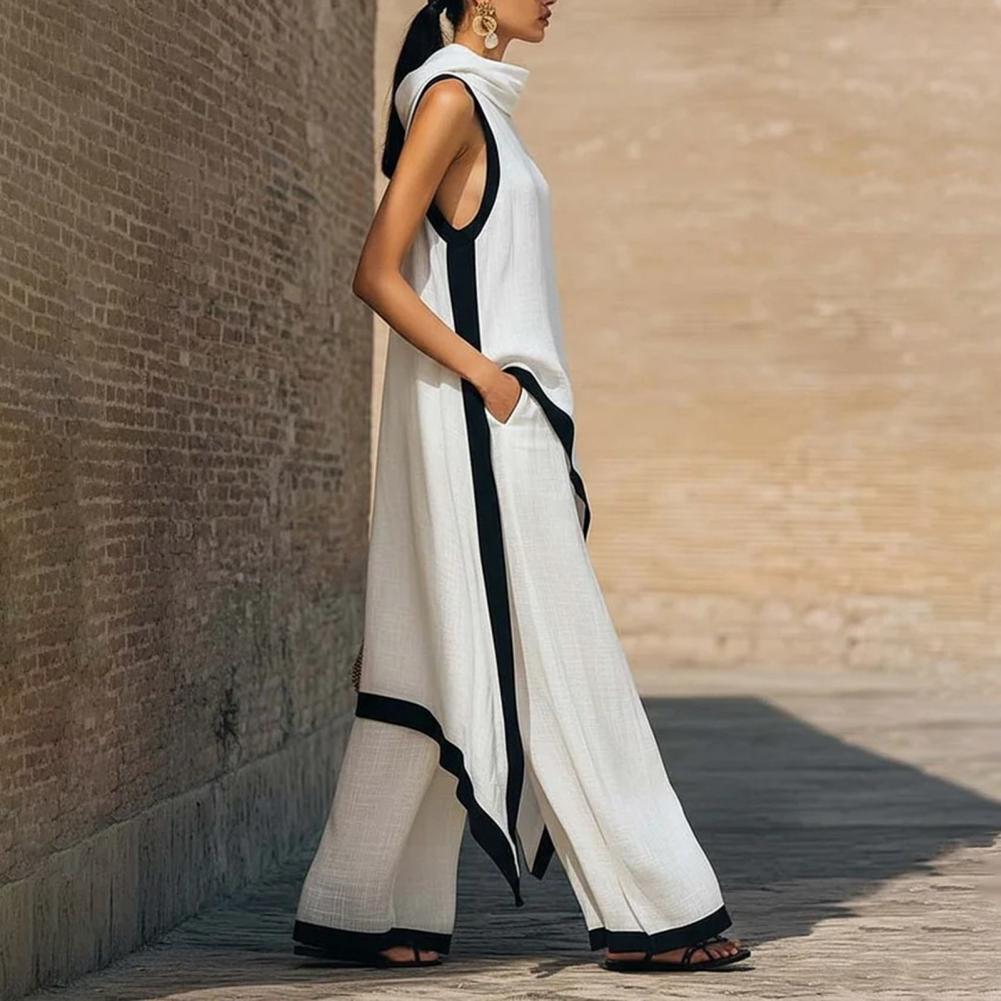 Women Color Block Cotton Linen - Linen Pant Wide のレビューと価格