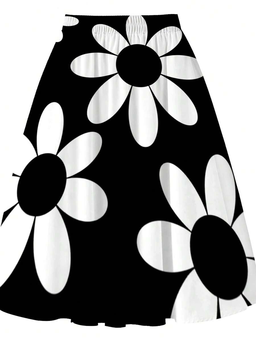 Oversized Womens Daisy Print M - Midi Skirt Floral のレビューと価格