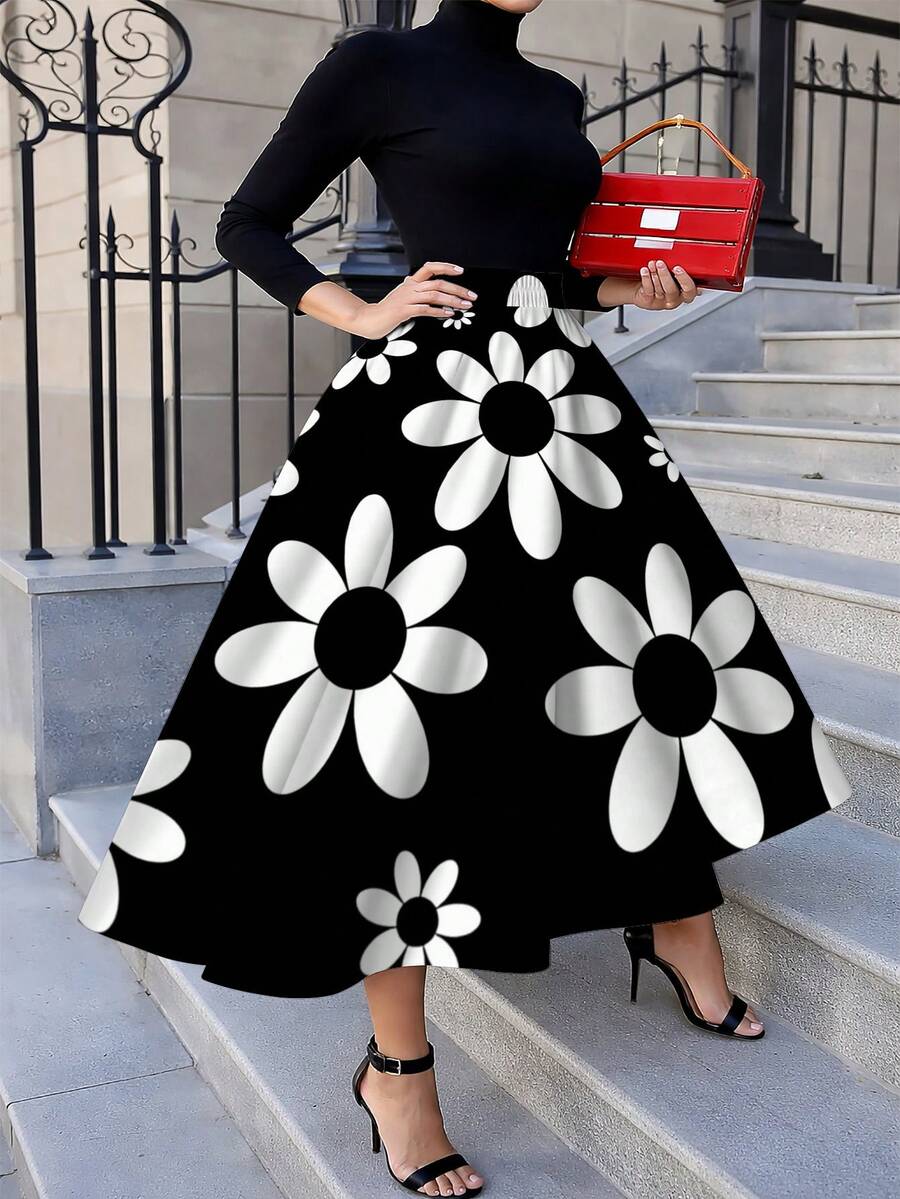 Oversized Womens Daisy Print M - Midi Skirt Floral のレビューと価格