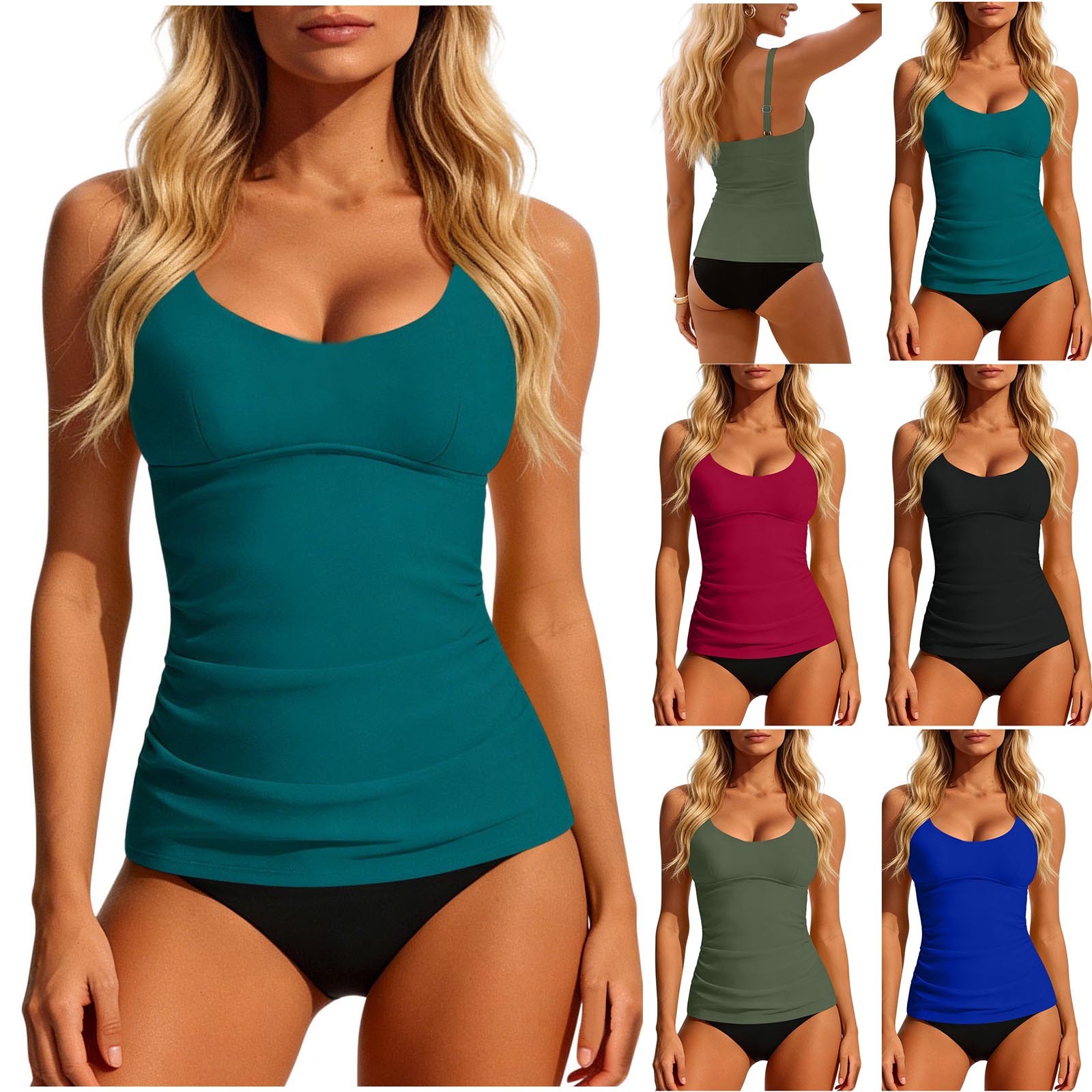 Women's 2026 Tankini Teal Scoo - Swimsuit Bikini Ruched のレビューと価格