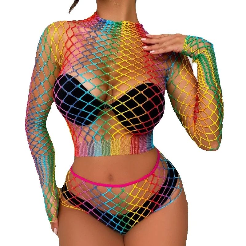 Sexy Rainbow Mesh Lingerie Set - Bralette Triangle Set のレビューと価格
