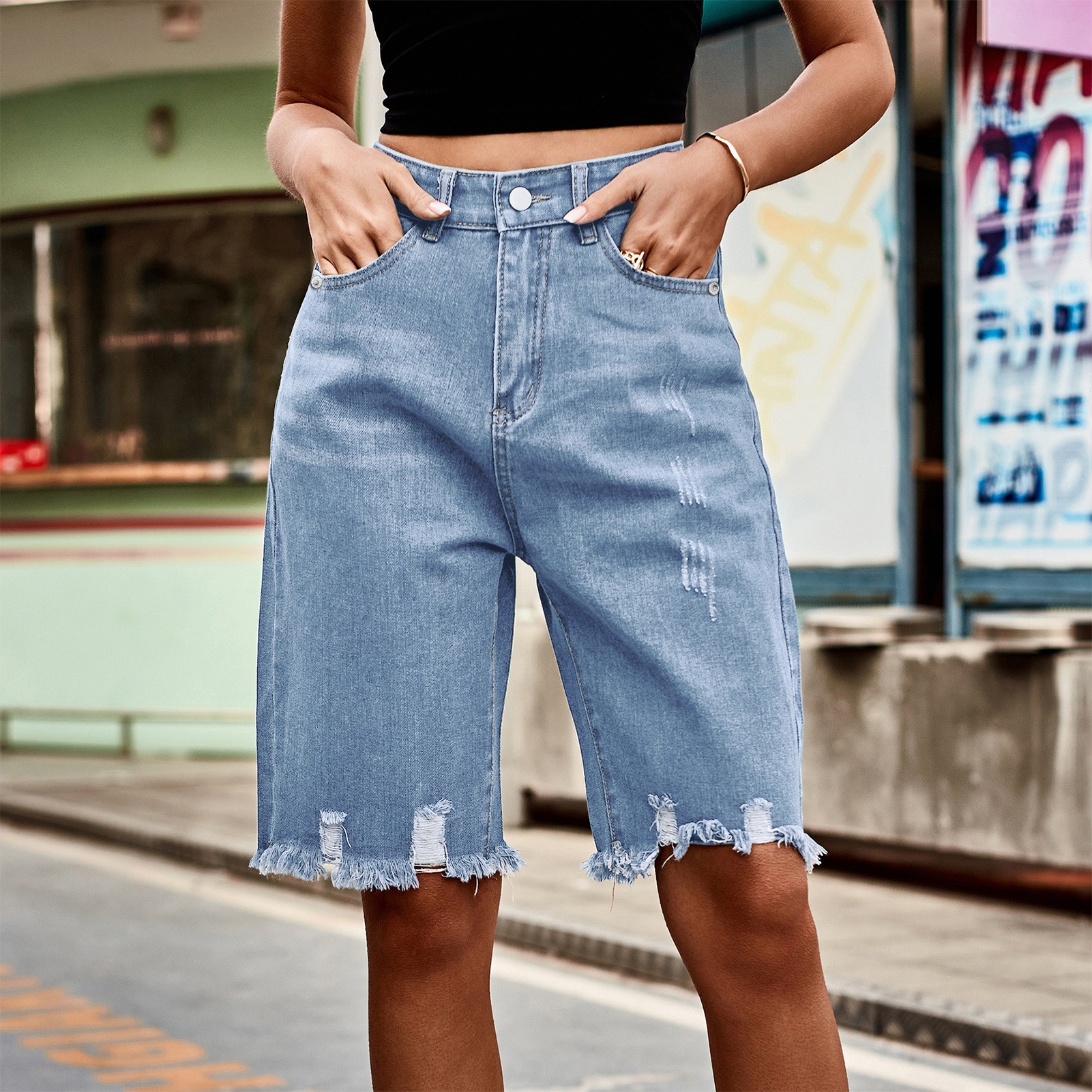 Summer Women's Clothing Distre - Shorts Denim Frayed のレビューと価格