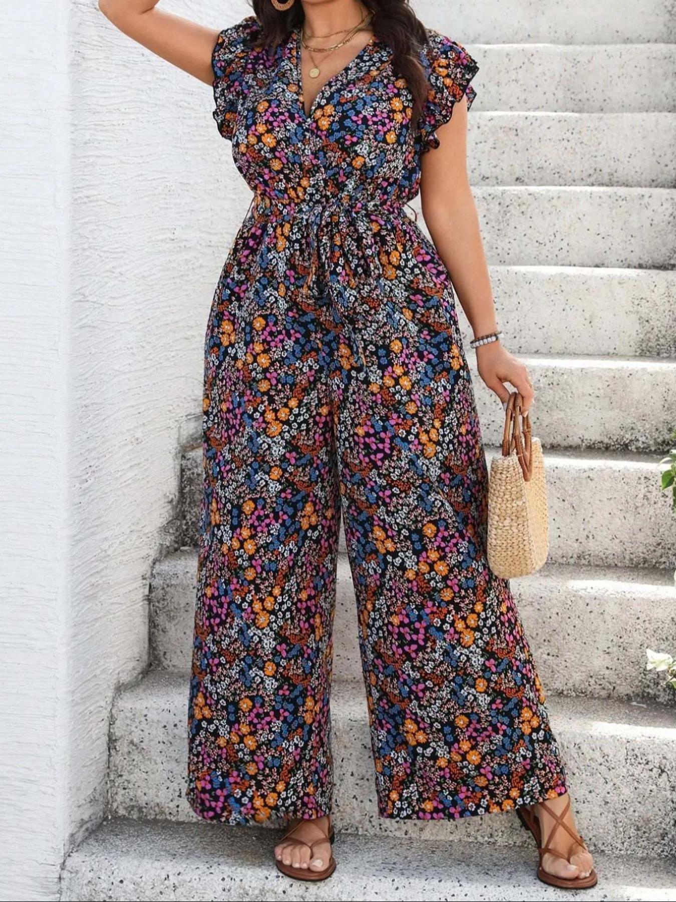 【Plus Size】 Floral Print Tie S - Romper Floral Print のレビューと価格