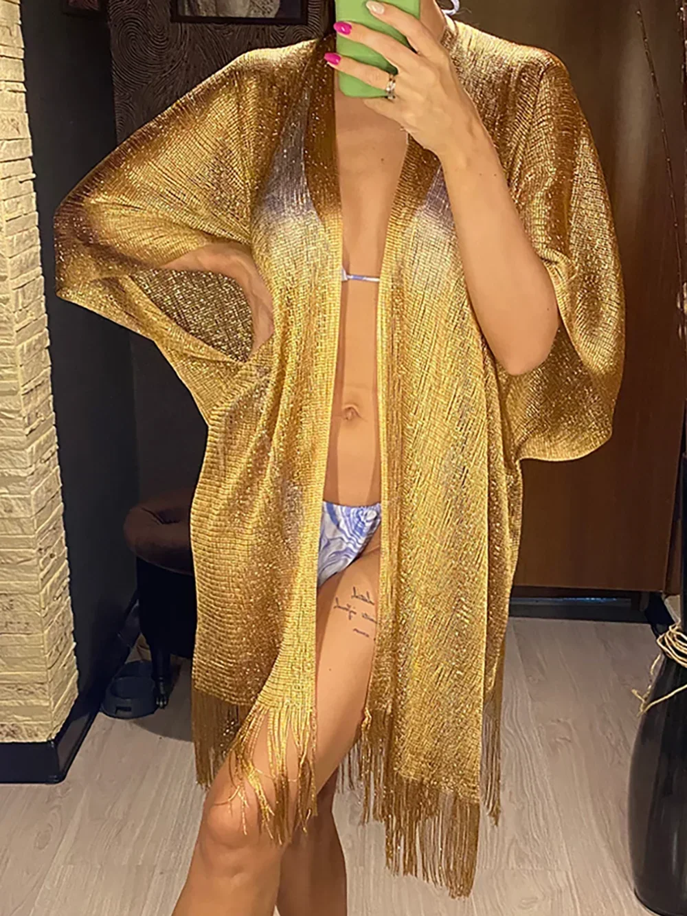 Tassel Gold Bikini Cover Up Se - Cover Up Kaftan のレビューと価格