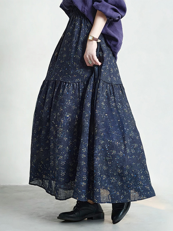 Floral Print High Waist A-Line - Midi Skirt Floral のレビューと価格