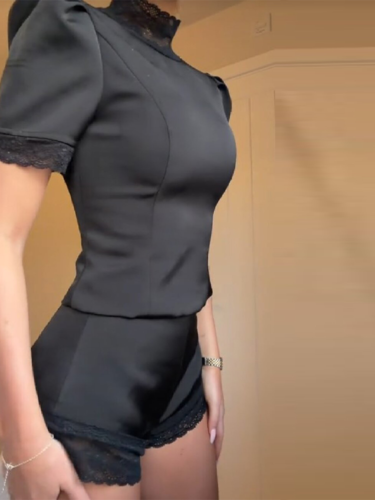 New Satin Lace Edge Top Short  - Blouse Off Shoulder のレビューと価格